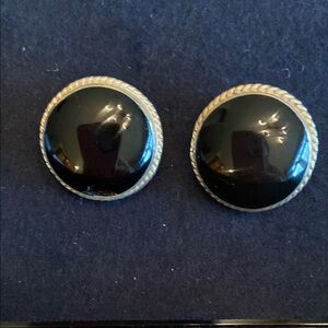 Source Unknown Black Onyx and Sterling Silver Earrings. Clip on.